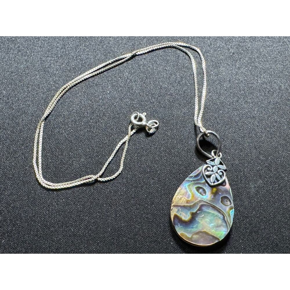 Vintage 925 ATI Abalone Pendant 15in 925 Chain
